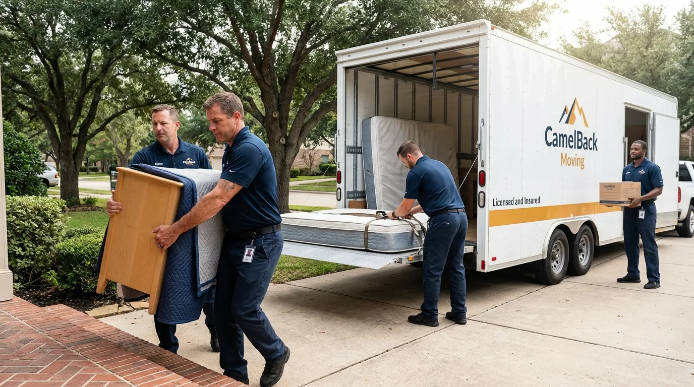 Crew loading residential truck for cross-state move from Guildhall, VT