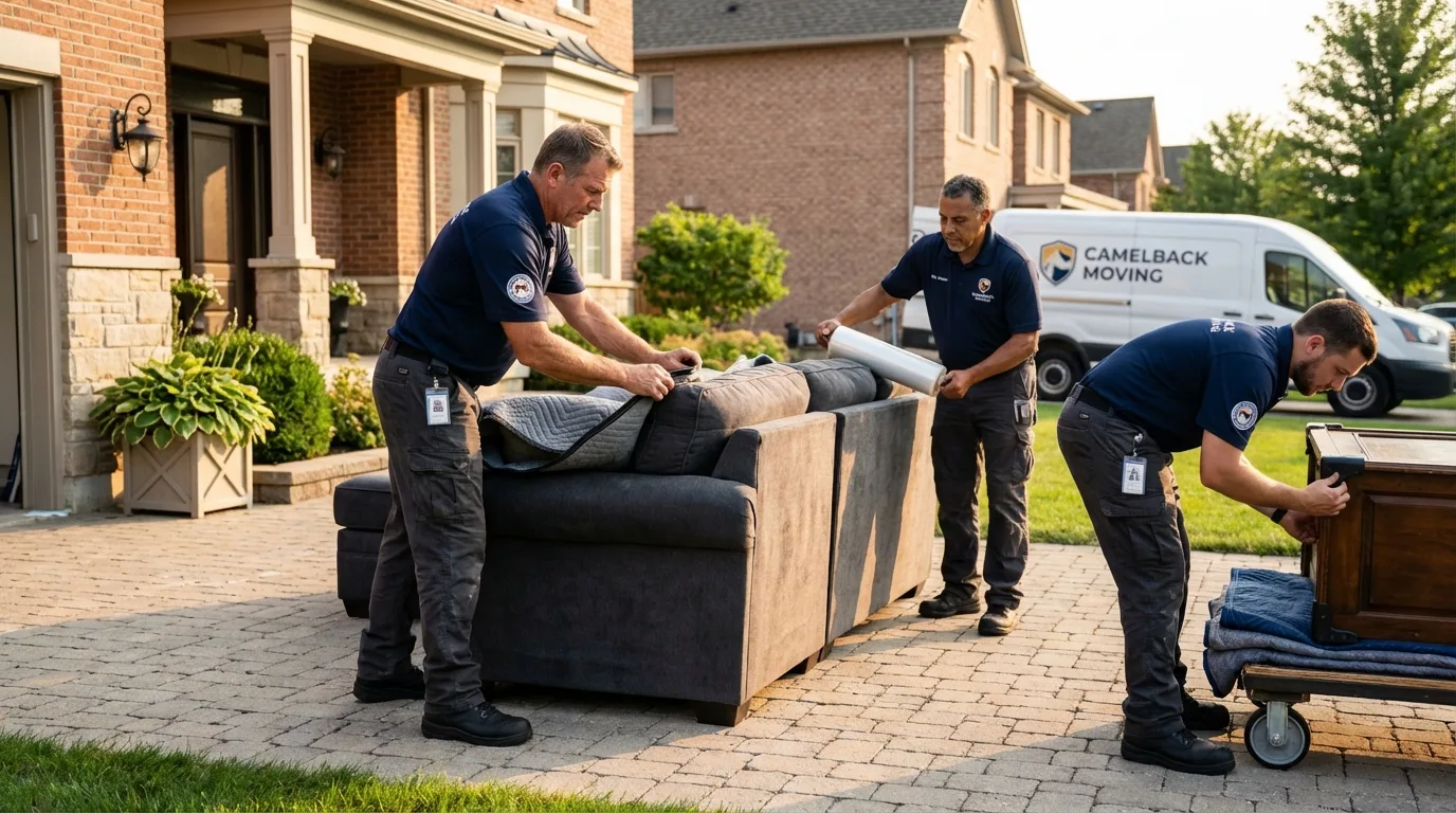 Large estate moving crew wrapping furniture in Guildhall, VT